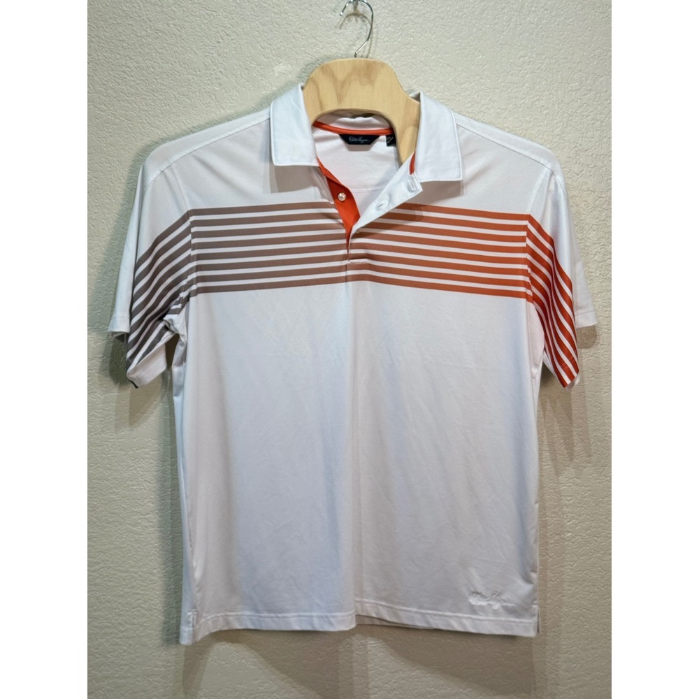 Walter Hagen Mens XL Golf Polo Shirt White Orange Striped Short Sleeve